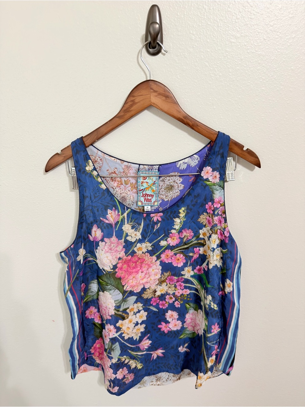 Johnny Was Navy Floral Camisole with Pink Blooms